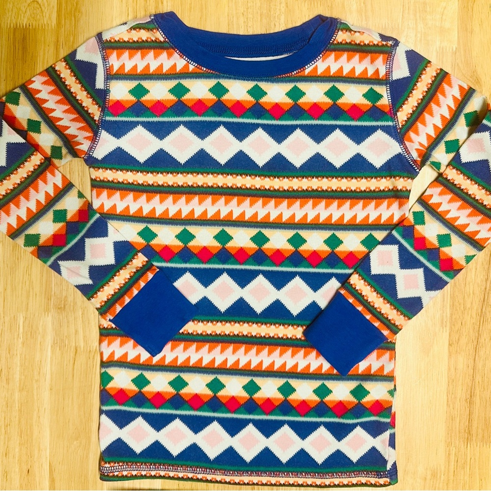 Old Navy Blue Unisex Diamond Pattern Multicolor Pajama Set Age 6 (Small)